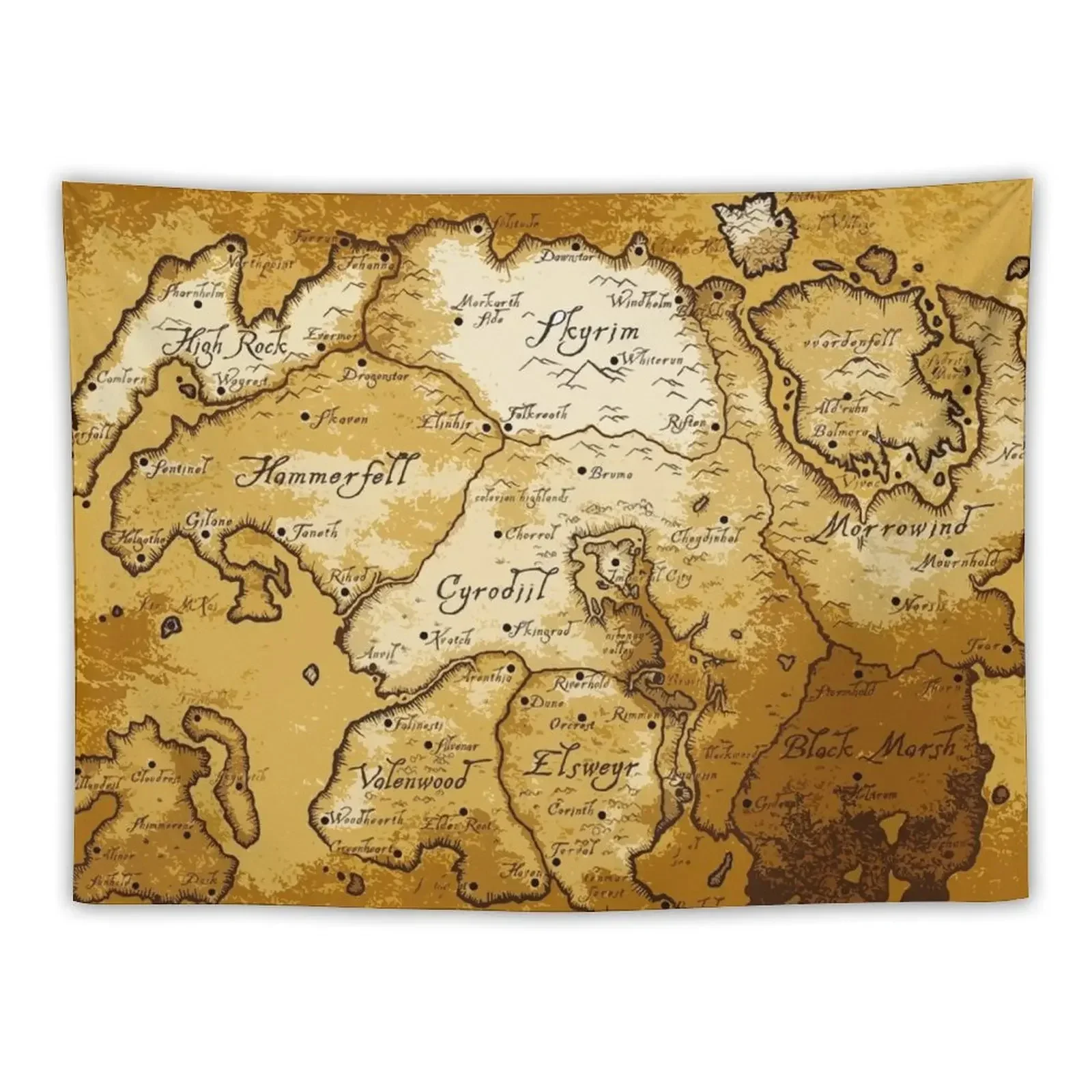 

Aged Scrolls Fantasy Map Vector Minimalist Ancient RPG DnD Tamriel Elder ESO Online Summerset Tapestry Wall Tapestries Tapestry