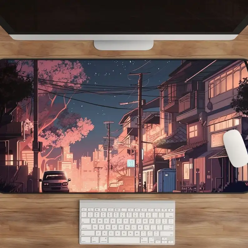

Tokyo Cherry Blossom Night Scenery Deskmat,gaming Mat,office, Dorm Decoration, Gamer,desktop Accessory, Girly Style,laptop, Pink