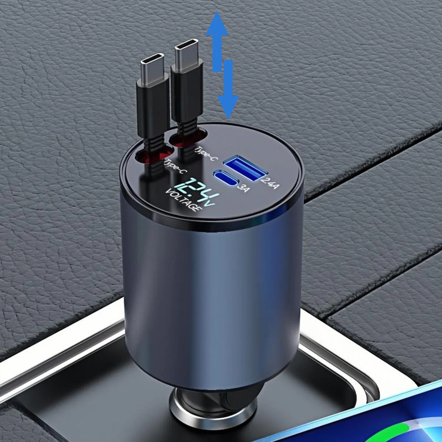 

Выдвижное автомобильное зарядное устройство 4 в 1, быстрая зарядка, двойной тип C, 120 Вт, прикуриватель, USB, автомобильное зарядное устройство, адаптер для iPhone, телефона на Android