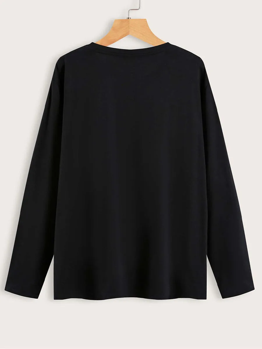 Plus Size T-shirt Sexy Lips 3D Pattern Printed Casual Fashion Long-sleeved Capless Round-neck Sweatshirt Women view 3