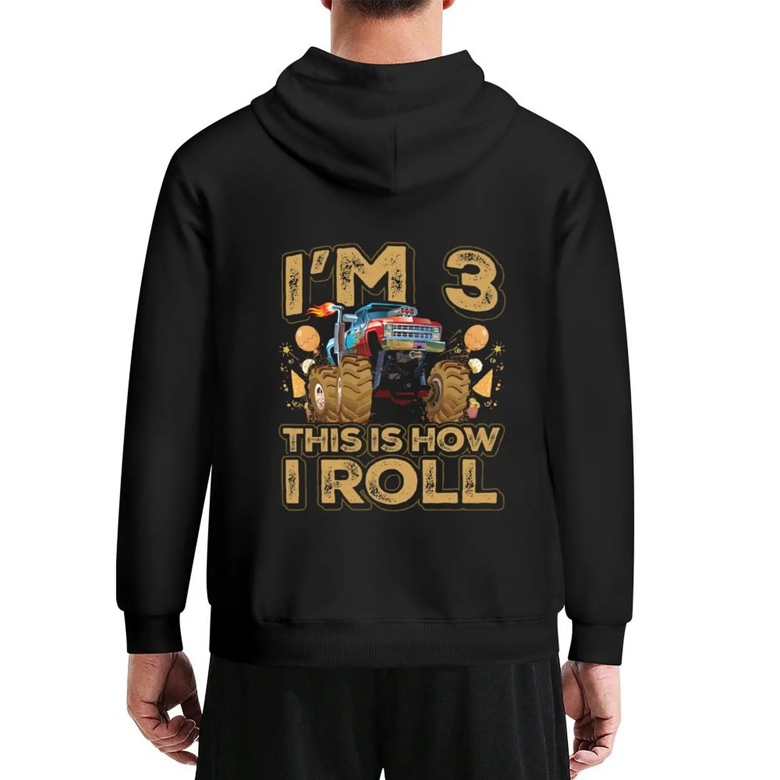 

3rd Birthday Monster Truck Party 3 Year Old Boy Toddler Kids Hoodie fashion men clothes for men male clothes hoodie streetwear
