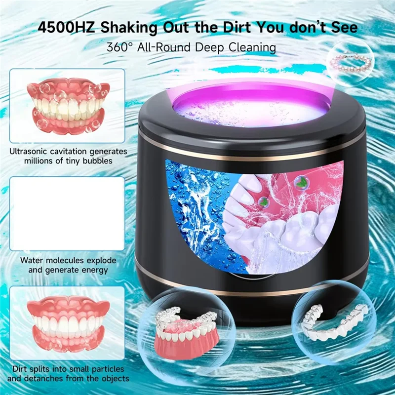 B58B-Uv Ultrasonic Holder Cleaner Ultrasonic Uv Denture Cleaner Black Uv Denture Cleaner US Plug