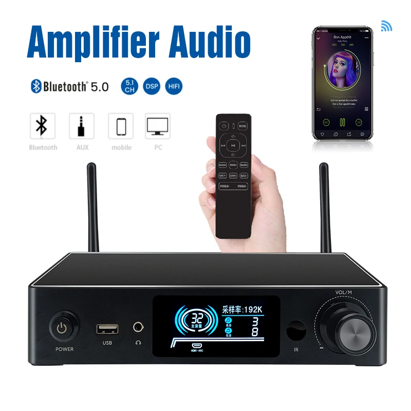 Emiuzek WA80 Pro WiFi & Bluetooth 5.0 Power Amplifier 60Wx2 Stereo HiFi 2.1 CH Digit Streaming media player Sound Amplificador