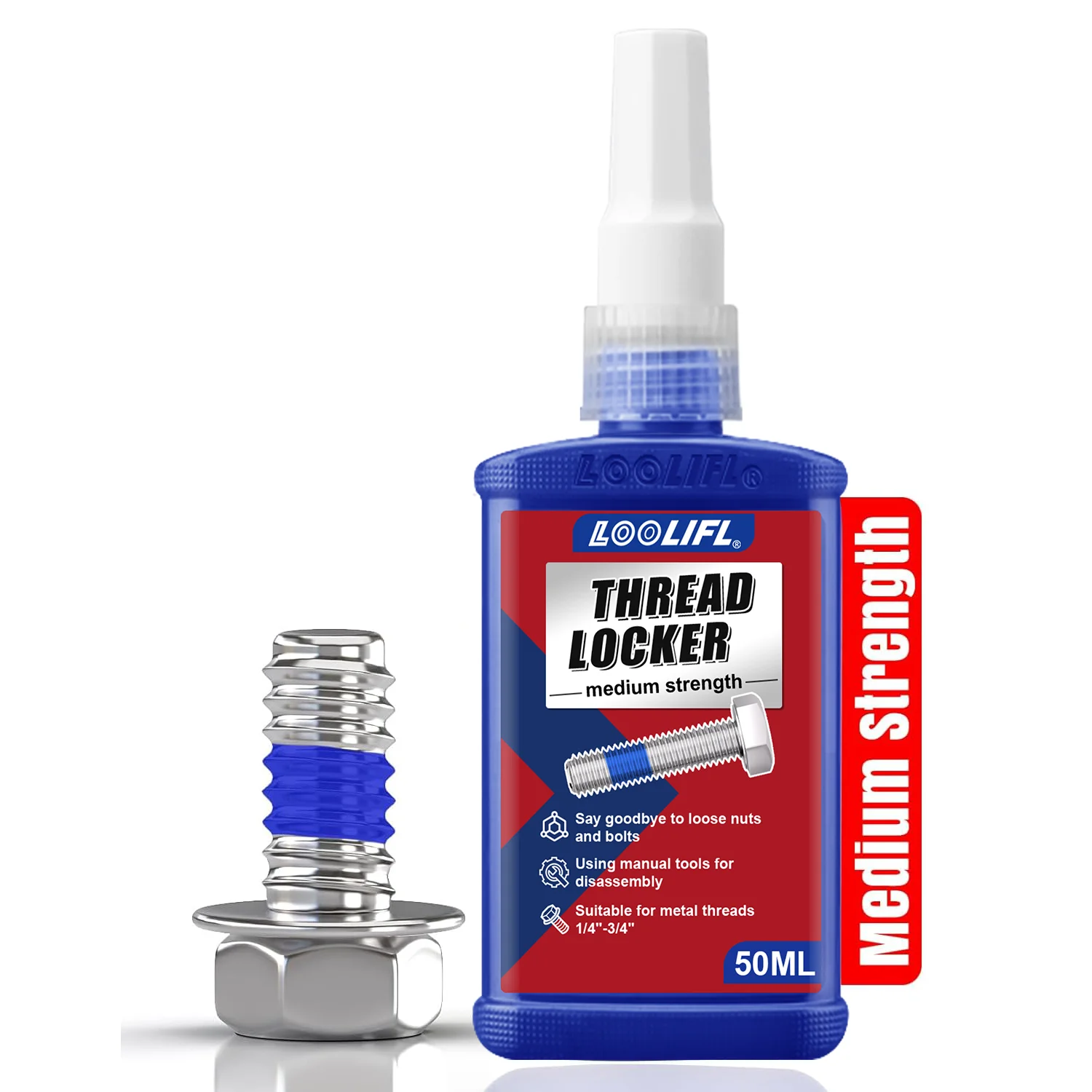 Blue Removable Threadlocker Metal Glue for Nuts, Bolts, Fasteners Medium Strength Screw  to Prevent Loosening & Corrosion 50 ml