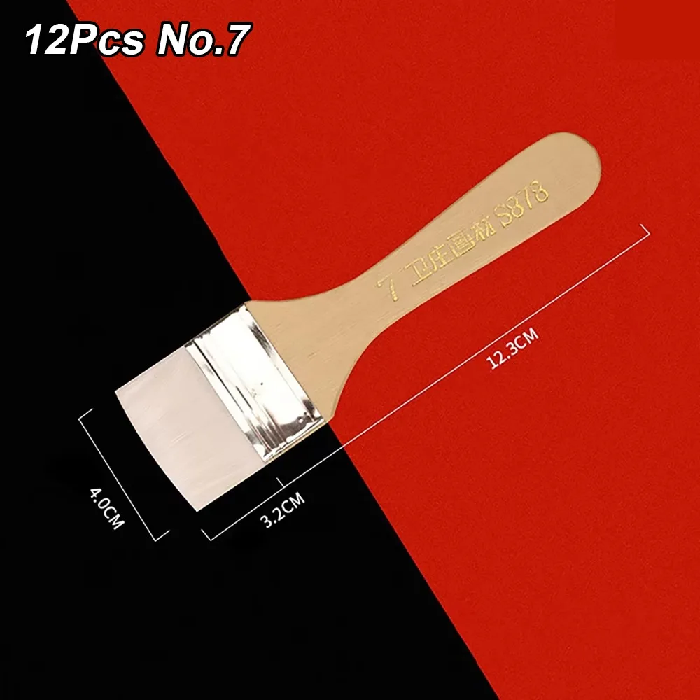 12 unids/set de pinceles de pintura de arte multiusos, pinceles de pintura de nailon de varios tamaños, mangos de madera blancos, cepillo para barbacoa