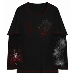 女性用長袖スパイダーTシャツ,ゴシックファッション,原宿デザイン,黒の長袖Tシャツ