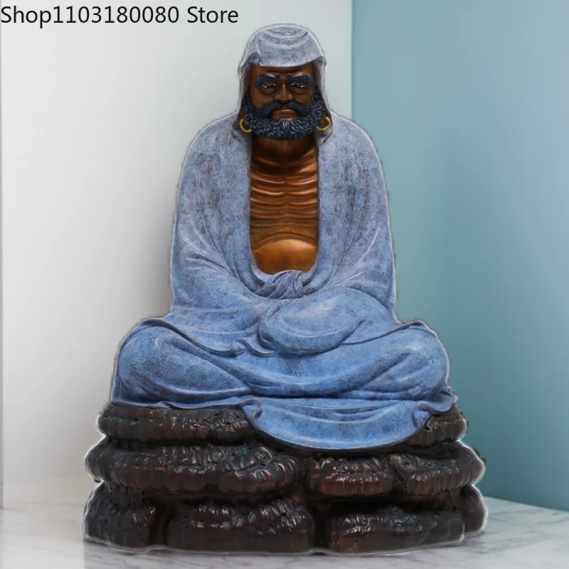 35cm Exquisite Copper Painting Bodhidharma Dharma buddha statue China Zen decor Arhat Monk Damo sculpture Large size