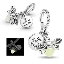 Silver 925 Firefly Charms Glow in The Dark Beads Pendant Fit Original Bracelet for Women Fine Jewelry Love Gifts Diy
