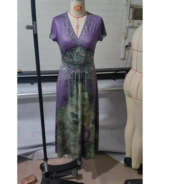 New Loose Women's Loose White Dress Creative Pattern Totem Deep V Short Sleeve Dress