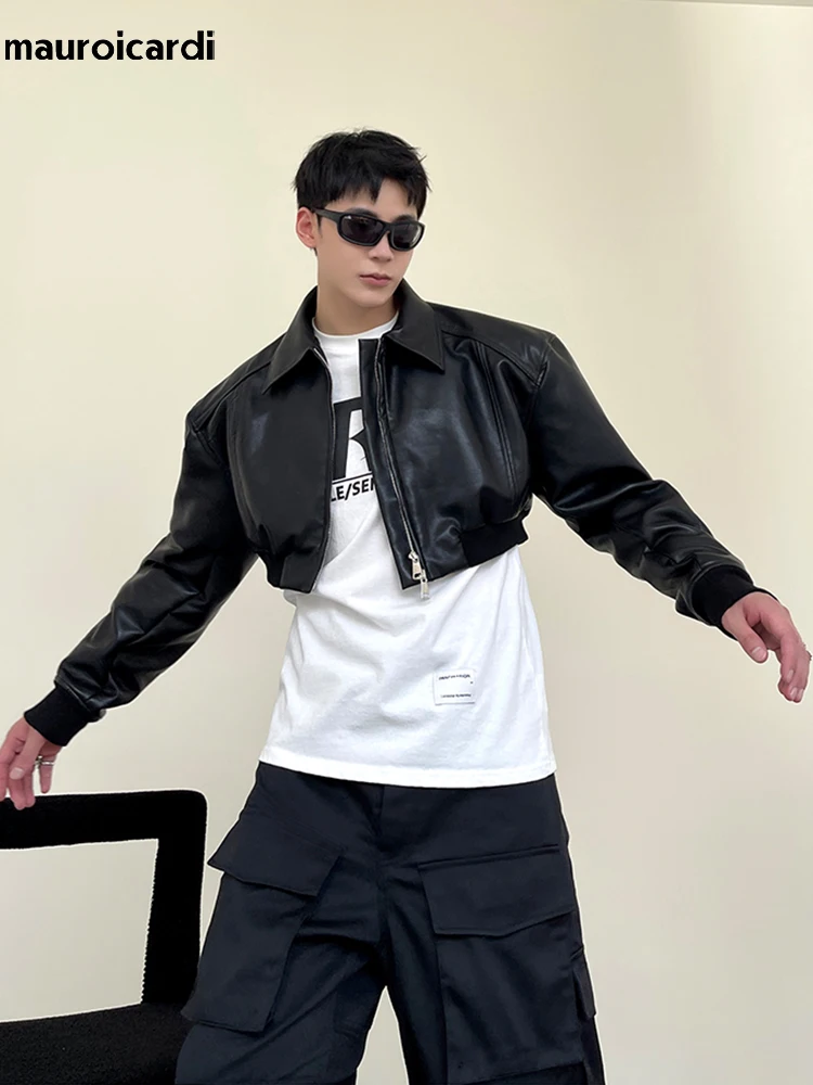 【美品】BULKY SLEEVE CROPPED JACKET Mauroicardi primavera outono recortado jaqueta de couro do
