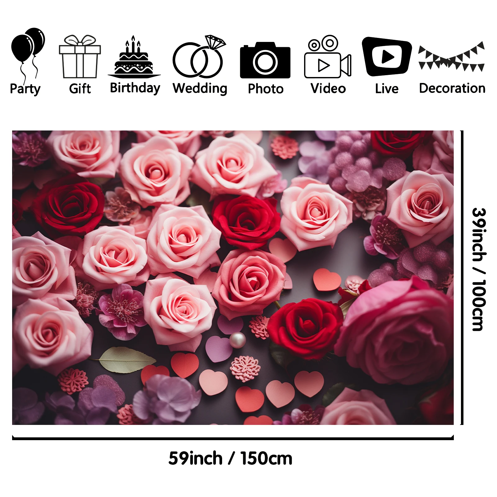 1PCS 100x150cm Valentine'S Day(3) Theme Backdrop,Photography Background,Used To Gifts,Activities Or Other Party Decoration