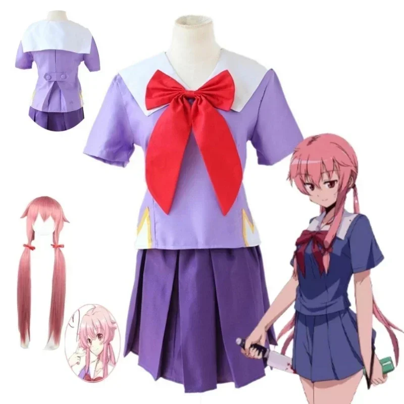 

Anime 2nd Mirai Nikki Gasai Yuno Lolita Sailor Cosplay Dress Bow Short Skirt Lolita Dress Wig Carnival Girl Sailor Dress