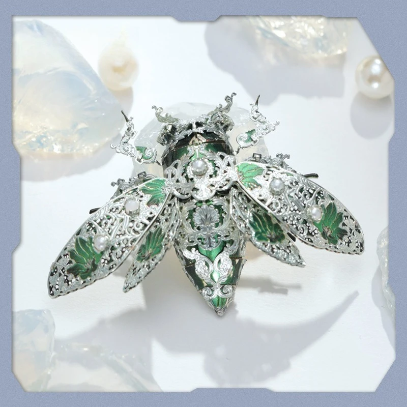 3D DIY Puzzle Girls Jade Cicada Animal Model Metal Jigsaw Kits Party Games Decoration Birthday Gifts Brooch for Toys Ornament
