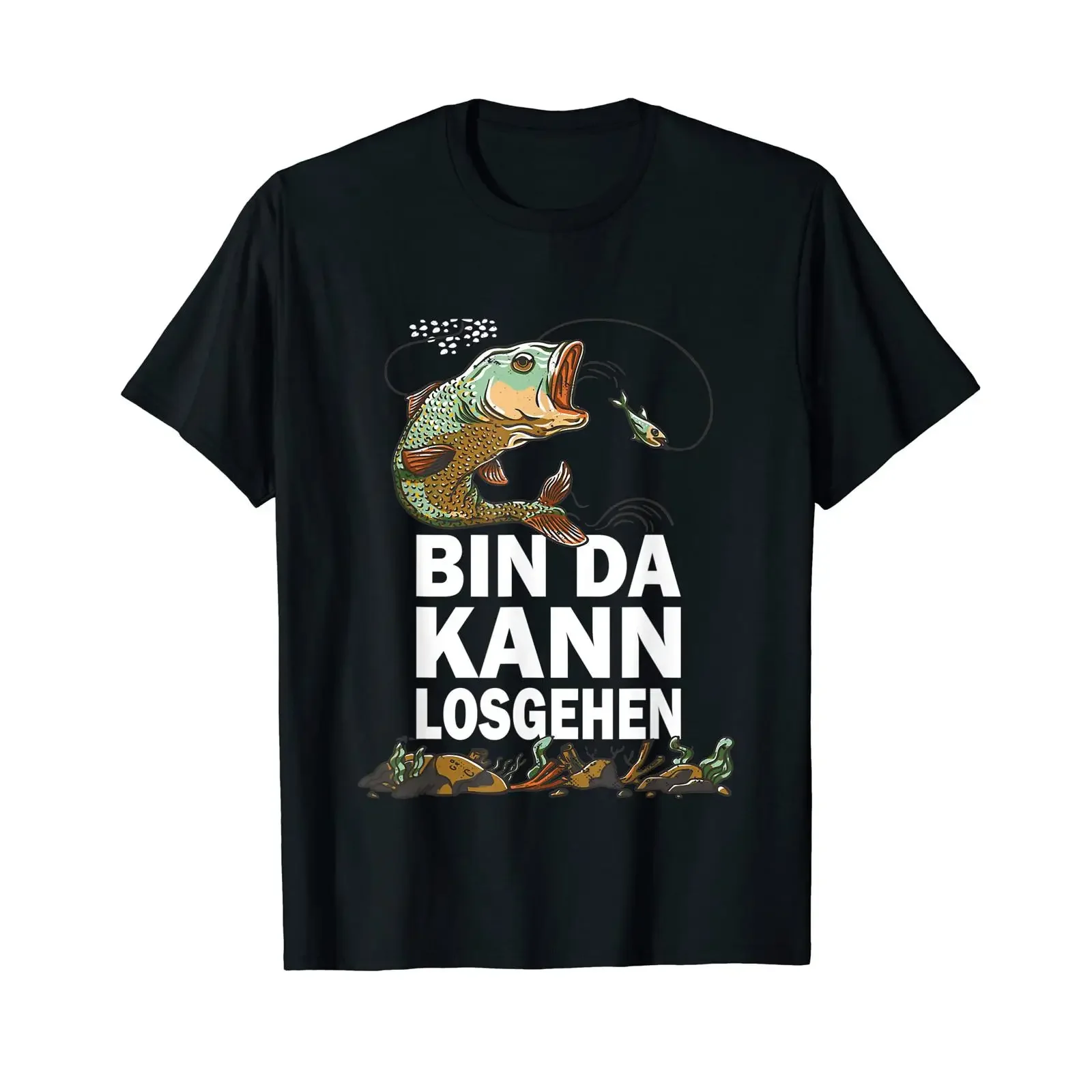 T Shirt Fishing Fisherman Predatory Fish Carp Bin Da kann losgehen black s vintage Washed Stretched Casual homme Slightly