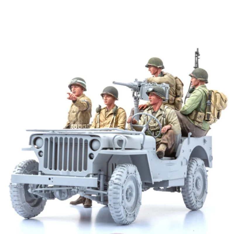 Figura de resina ensamblada a escala 1/16, Kit de Escultura en miniatura histórica, Infantería de EE. UU. 5 (sin Jeep), sin montar, sin pintar