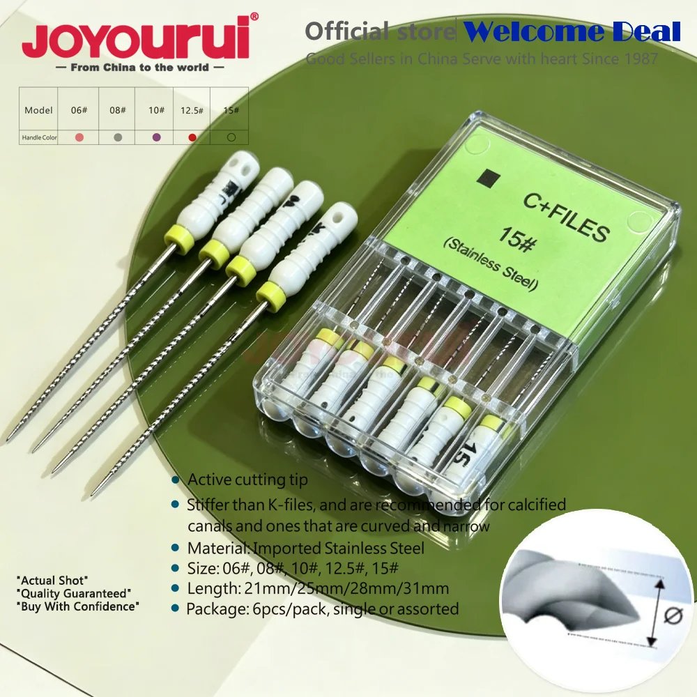 6PCS Dental C File Endodontic Endo Root Canal Unclogging Files #6 #8 #10 25mm Hand Use Stainless Steel Dentists Dentistry Tools