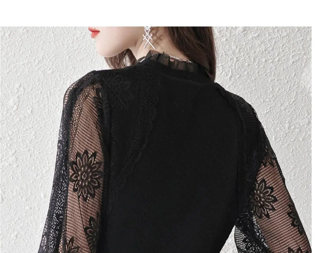 Lace Top Sexy Women\'s Clothing Button Sweater Xiao Xiangfeng Top Winter Clothes Women Tops Women\'s Bottom Shirt Womens Clothing