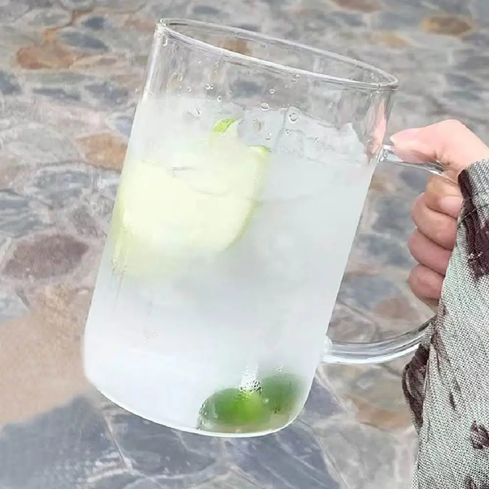 1L Large Clear Glass Mug with Handle, Lid & Straw, Wide Mouth Glass Coffee Mug for Coffee/Beer/Milk/Tea/Water