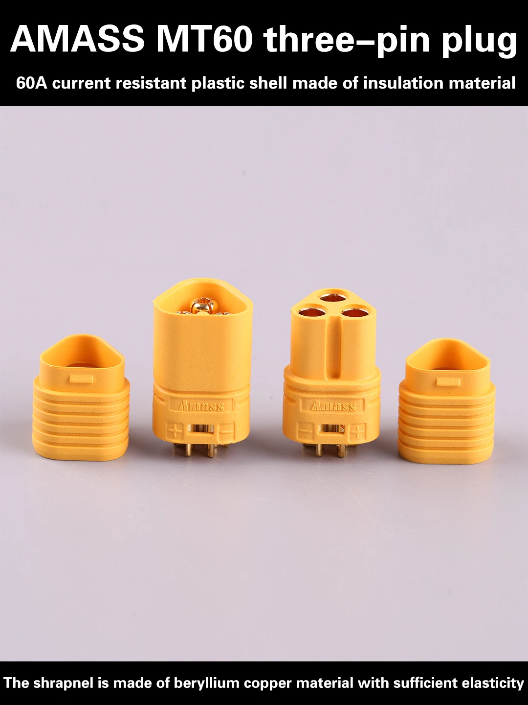 AMASS MT60 3.5mm 3 pole Bullet Connector Plug Set For RC UAV ESC to Motor 60A Three Line Quick Removal Plug