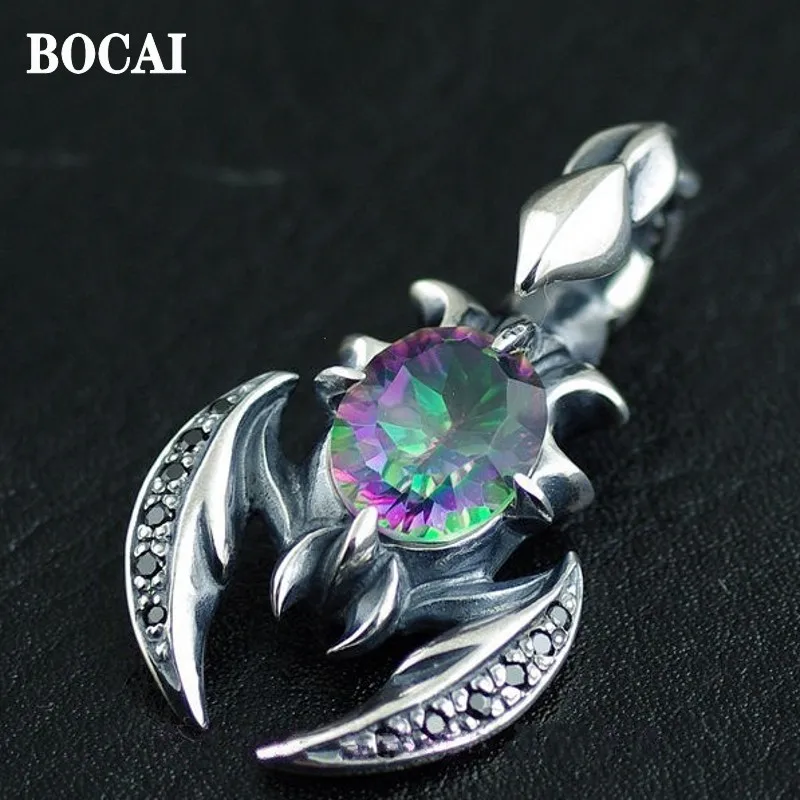 bocai thai importacoes estilo japones restaurando antigas maneiras real s925 puro prata zircao veneno escorpiao pingente para o homem 01