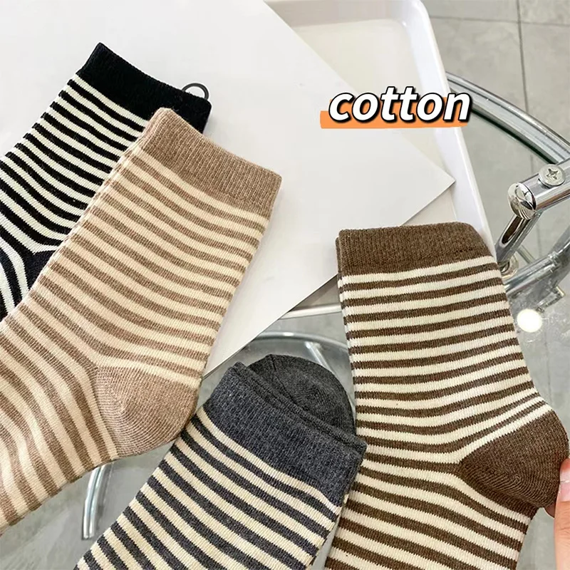 New Women Socks Cotton Japanese Style Wholesale Stripe Harajuku Calsetines Mujer Short Socks For Girls Gift Ladies Striped Sox