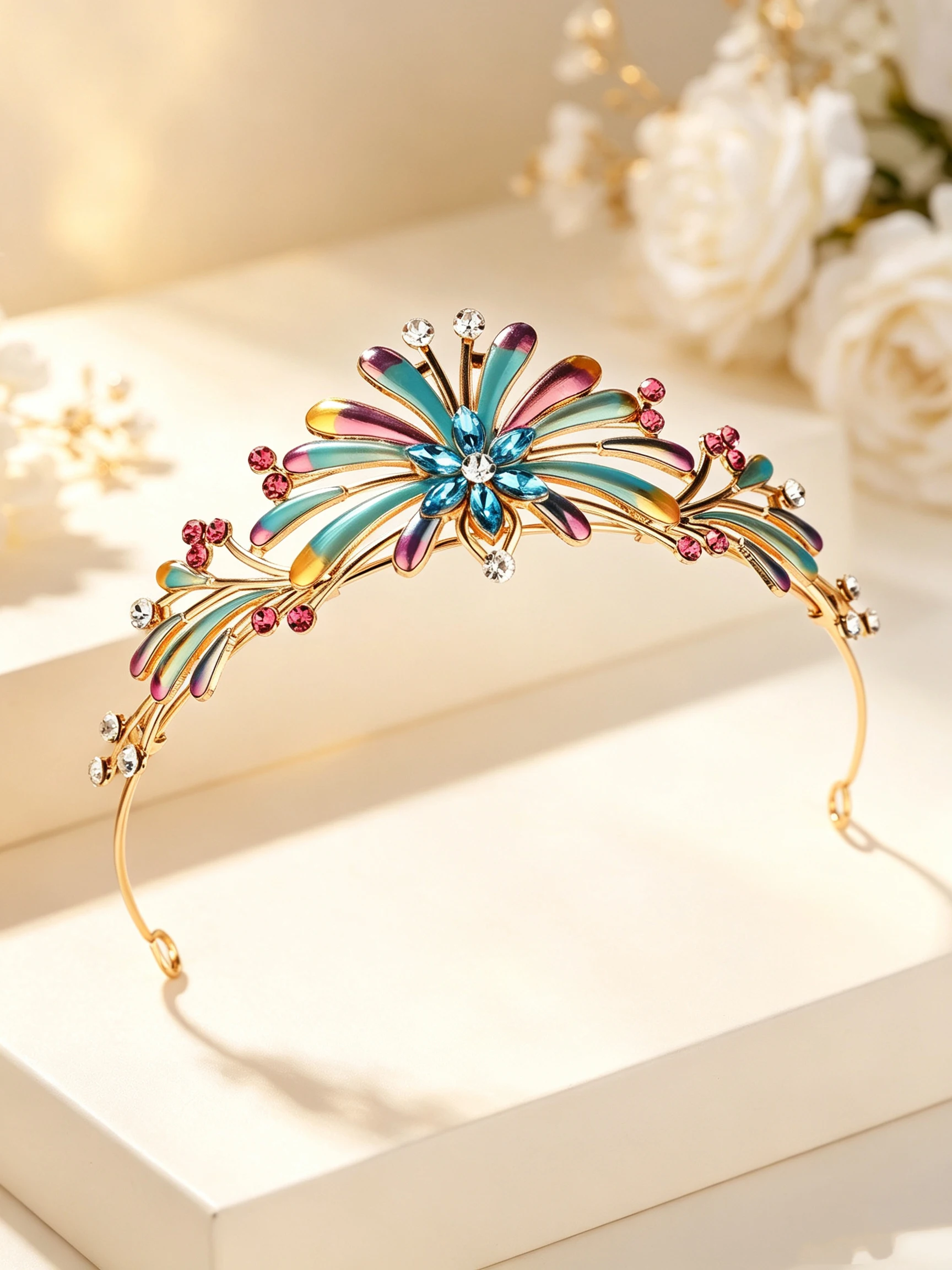 Vintage Enamel Rhinestone Crown European-Style Colorful Enamel Crown Bridal Wedding Dress Headpiece Banquet Party Styling Hair Crown