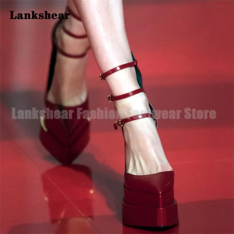 

Platform Pointy Toe High Heels Sandals Designer Ankle Strap Party Dress Pumps Women Shoes Summer Sandalias De Mujer Verano
