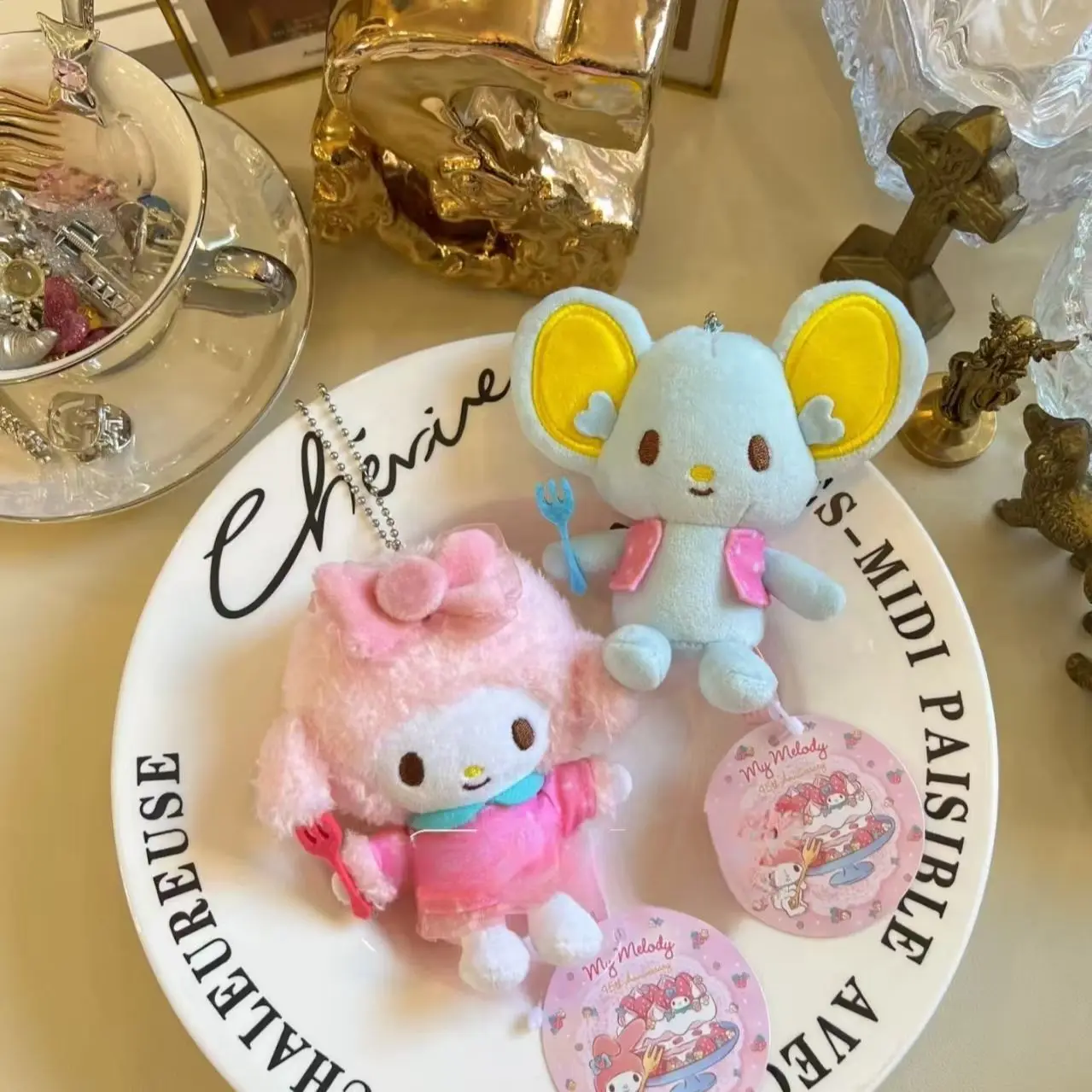 Neue Kawaii Sanrio MyMelody Guter Freund Frando Plüsch Puppe Anime Cartoon Weiche Die Kleine Maus Gabel Anhänger Puppe Zubehör Geschenke