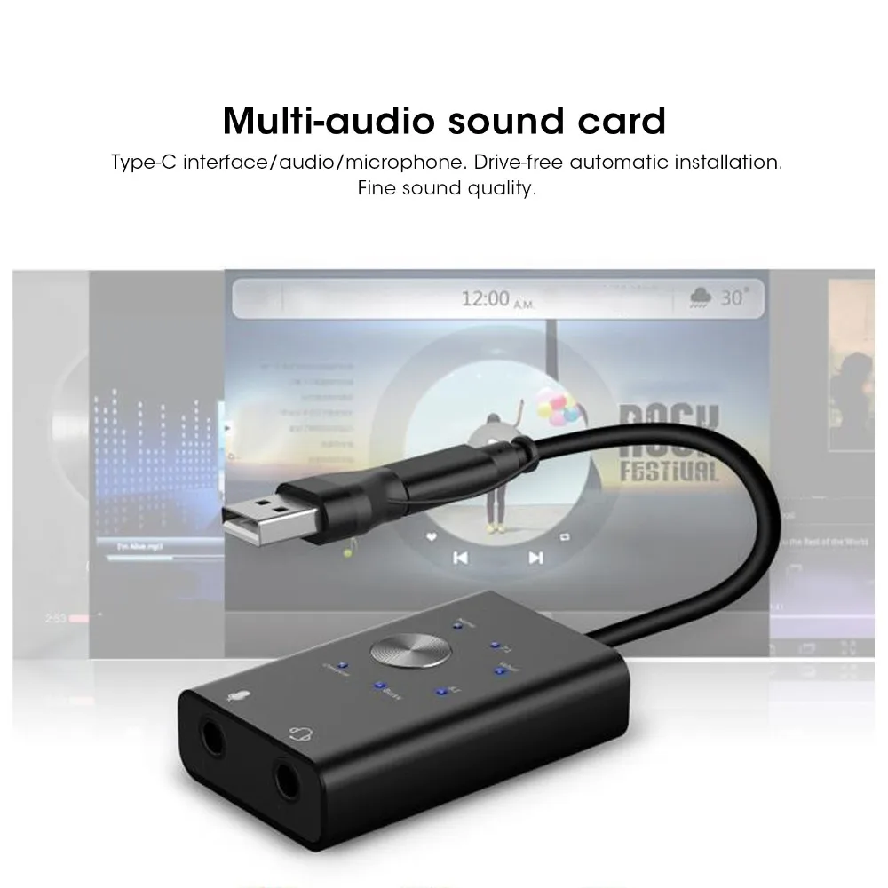 

2-in-1 Audio Interface TypeC to Audio Sound Card 7.1/5.1 Surround Channel External Sound Card USB Audio Adapter Laptop Notebook