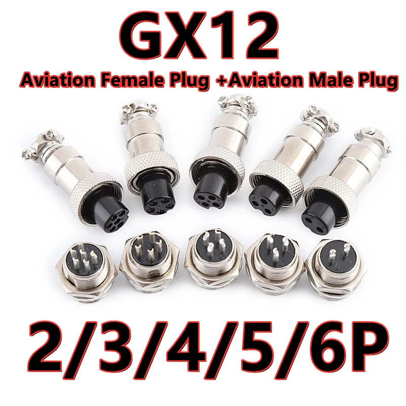 10PCS GX12 2PIN 4PIN 5PIN 6PIN Aviation plug GX12-2/3/4/5/6 pole12mm male connector female socket connector plug socket