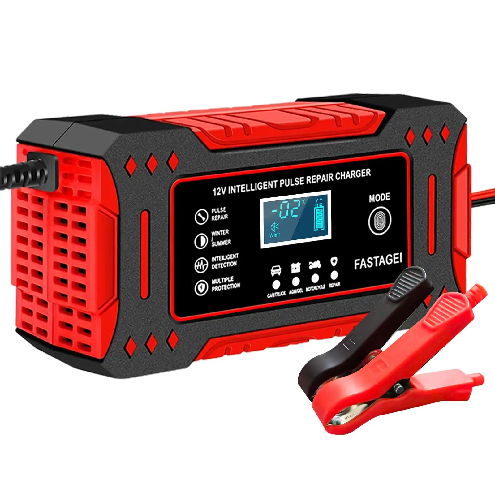 

6A 12V интеллектуальное автомобильное зарядное устройство, зарядное устройство для автомобильного и мотоциклетного аккумулятора, ремонт свинцово-кислотных аккумуляторов, ЖК-дисплей