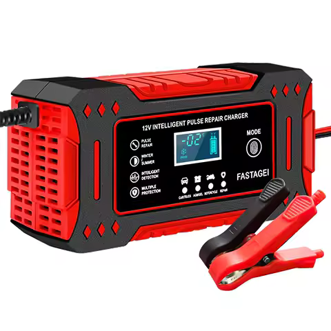 6A 12V Intelligent Car Battery Charger Car and Motorcycle Battery Charging Unit Lead-Acid Battery Repair LCD Display