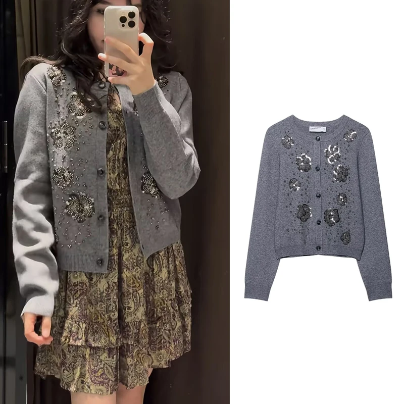 

Women's Sweater Autumn 2025 New Fashion Slim O-neck Embroidered Warm Knit Sweater Women's Chic Youth Street Cardigan Sweater