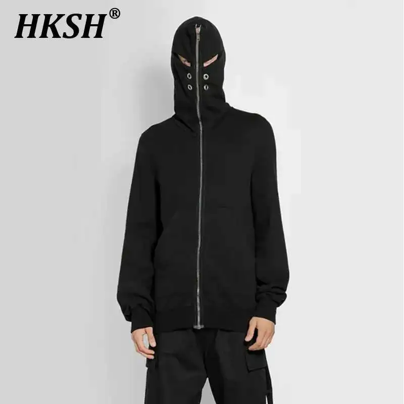 HKSH Wiosna Jesień Nowy Męski RO Styl Shark Hat Chic 4-Eyes Zipper Hooded Fashion Coat Dark Punk Hoodies Tide Sweatshirt HK0967