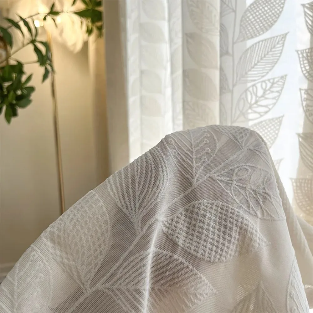 French Cream Beige Wind Leaf Three-dimensional Relief Curtains for Living Dining Room Bedroom Window Screen New Custom Size