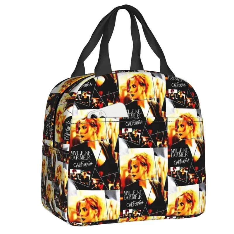 Mylene Farmer Cartoon Thermal Insulated Lunch Bags Women French Singer Resuable Lunch Tote for School Storage Food Box