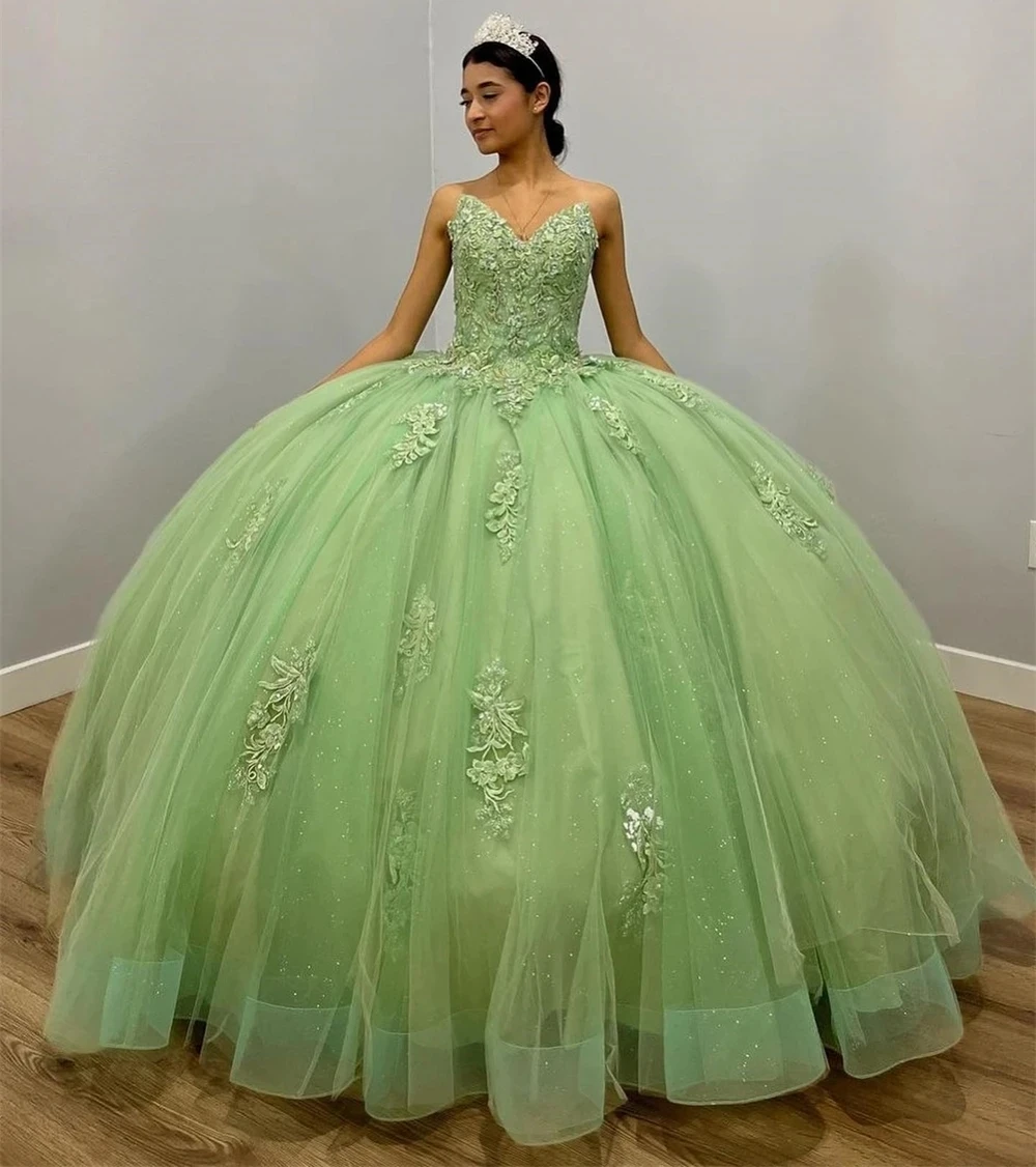 

Green Charro Quinceanera Dresses Ball Gown Sweetheart Tulle Appliques Mexican Sweet 16 Dresses 15 Anos