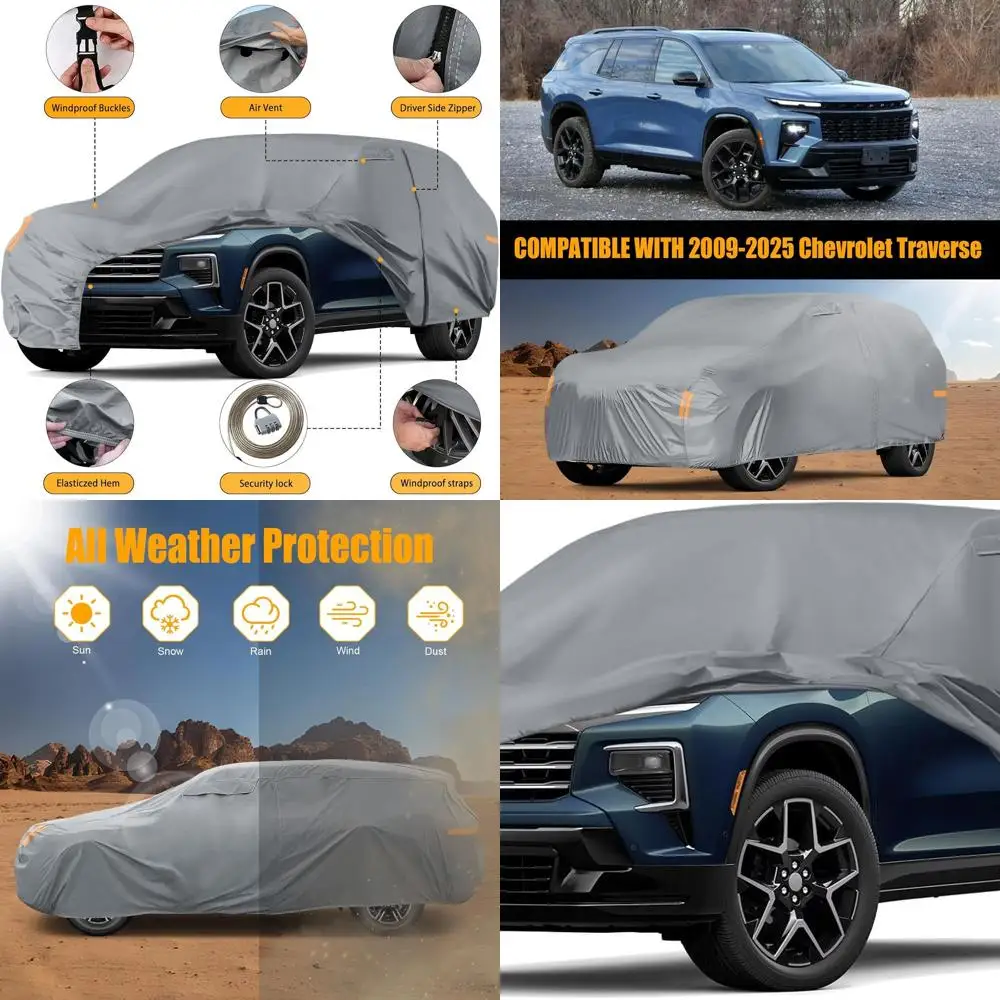 

Chevy Traverse 2009-2025 All-Weather 10-Layer Cotton-Lined Car Cover with Zippered Access and Windproof Design