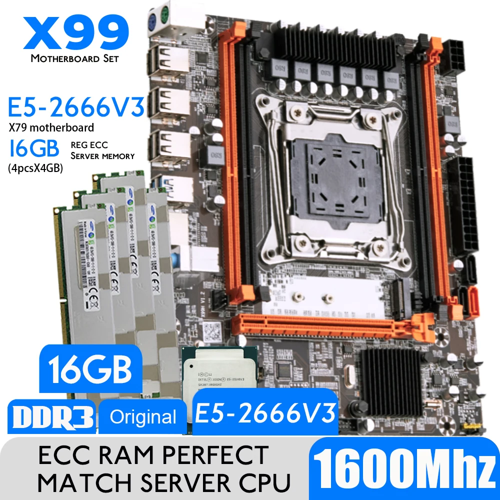 Oeny X99 Motherboard Combo Kit Set XEON E5 2666 V3 LGA 2011-3 CPU 4pcs X 4GB =16GB 1600MHz DDR3 Memory