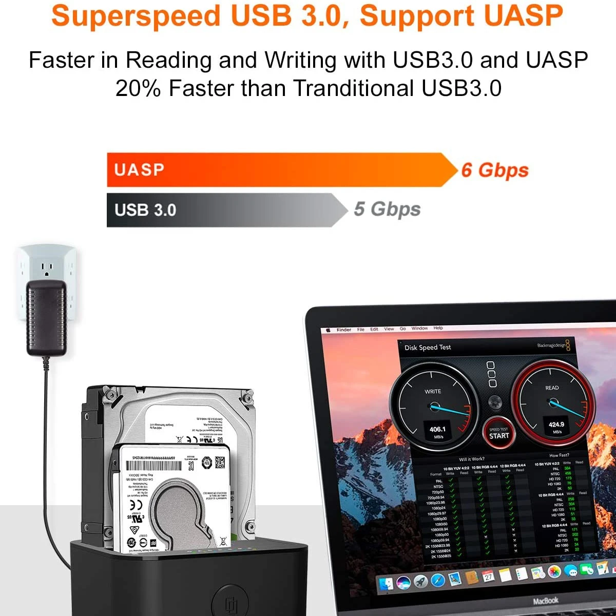 ALXUM-Estação de ancoragem do disco rígido de Baía Dupla, USB C 3.0, SATA, Caddy Dock, 2.5 