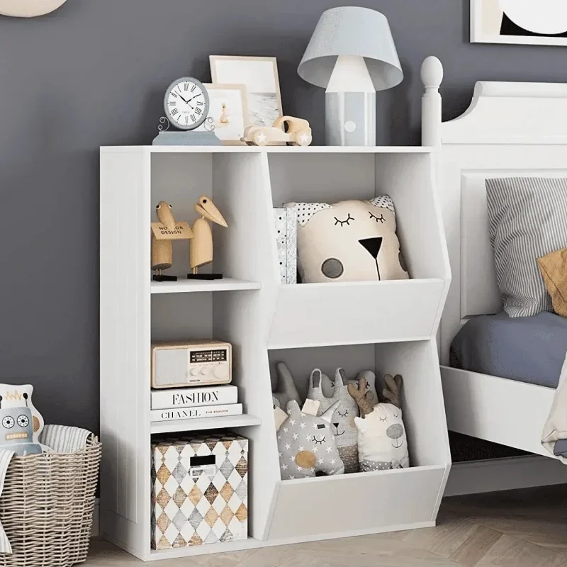 

5 Cube Kids' Bookcase, Children's Wooden Toy Storage Cabinet, Toddlers' Wide Bookshelf for Bedroom, White