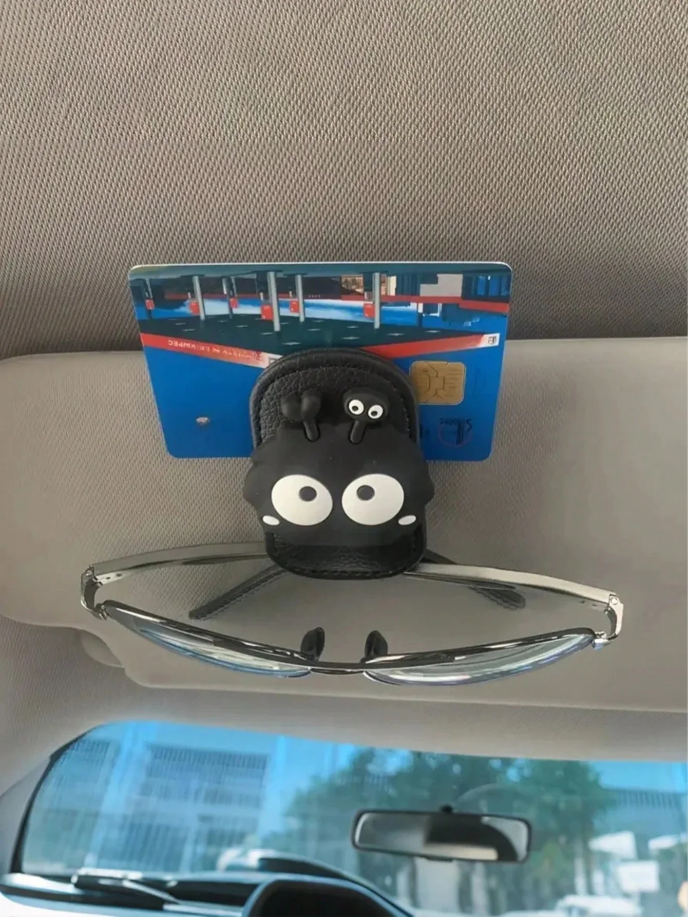 حامل نظارات السيارة المغناطيسي اللطيف على شكل فحم - مشبك واقي من الشمس من جلد البولي يوريثان مع مغناطيس قوي، نظارات شمسية للمتاجر وبطاقات الهوية، خدش #4