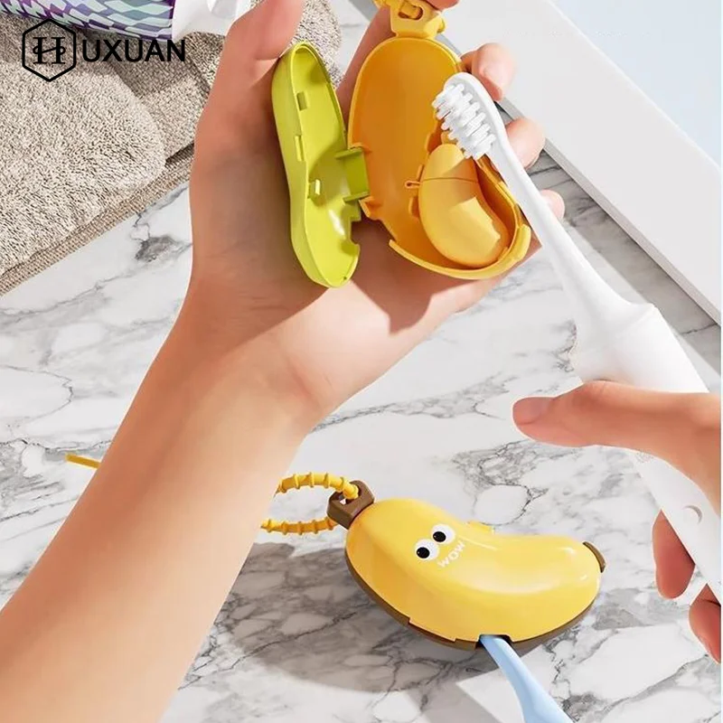Banana Toothbrush Head Protective Cover With Toothpaste Compartment Toothbrush Dust Clamp Portable Travel Style Storage Box
