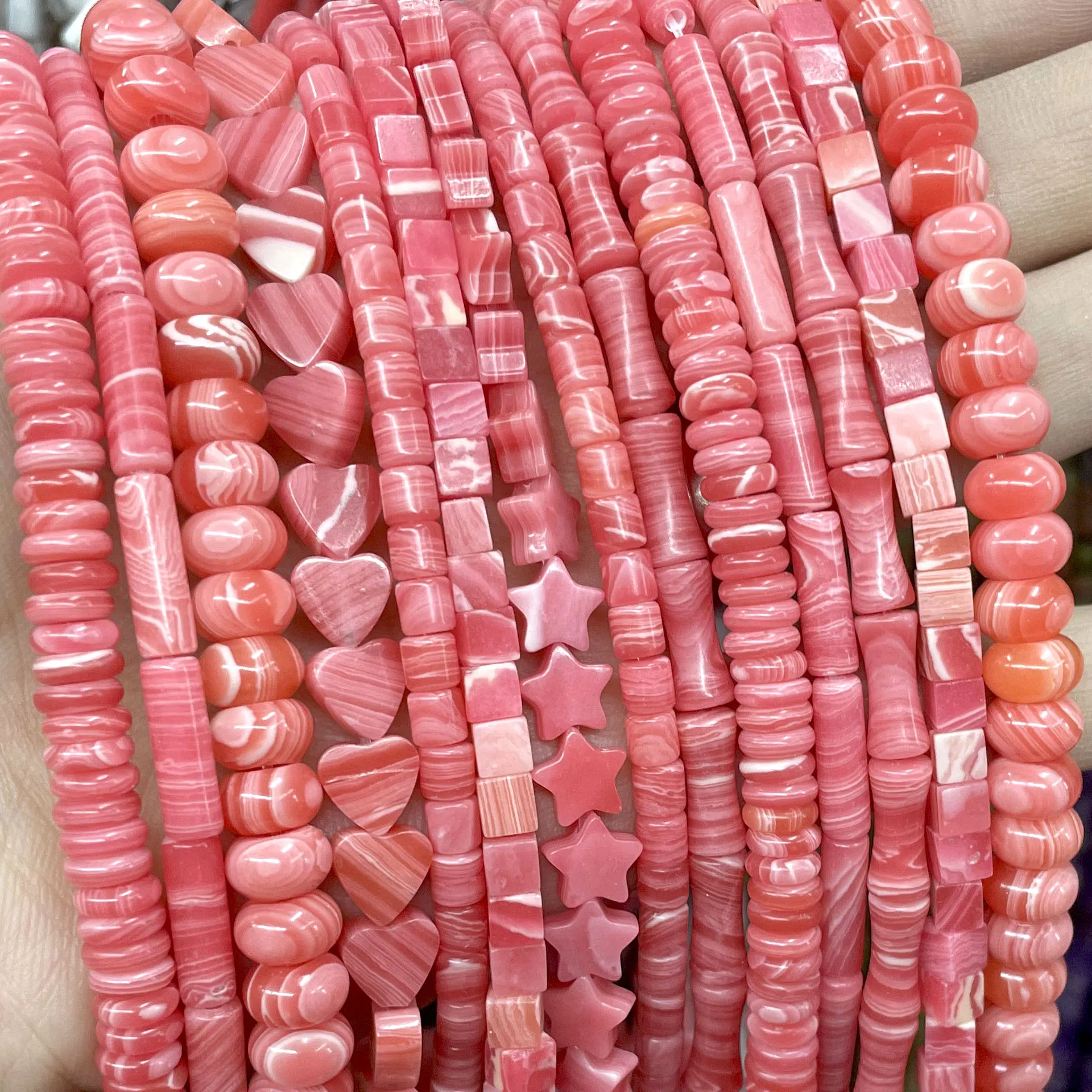 Natural Stones Red Rhodochrosite Lace Agates Cylinder Square Round Beads For Jewelry Making DIY Women's Bracelet Necklace