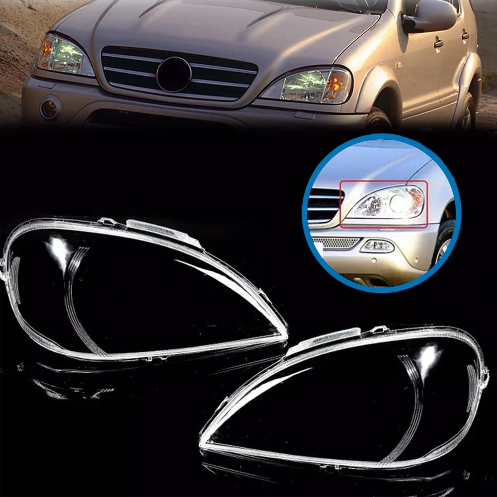Paar Scheinwerferglas-Abdeckungen für Mercedes-Benz ML W163 1998-2005, Vordere transparente Gehäuseersatzteile mit OE 1638204961 & 1638205061, für ML320 ML350