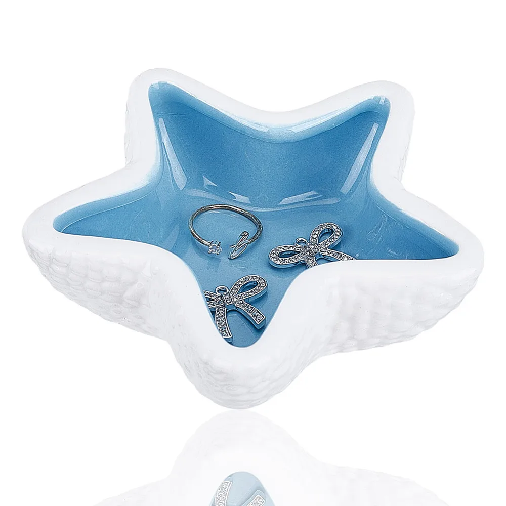 Starfish Shape Ceramic Jewelry Tray Ceramic Ring Earring Holder Ocean-themed Decorative Trinket Plate for Rings Earrings