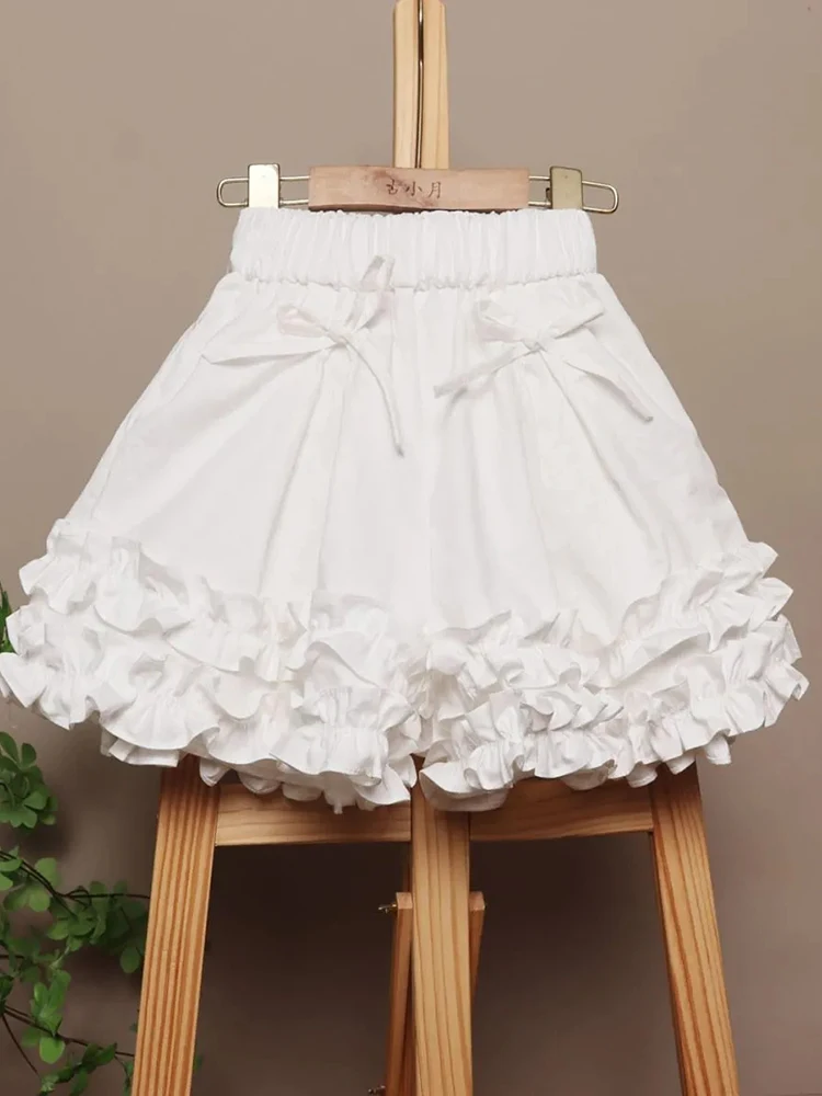 Sweet Bow Ruffles Shorts Women Fashion Cute High Waist Loose Shorts Summer Female Chic Preppy Style Kawaii Elegant White Shorts