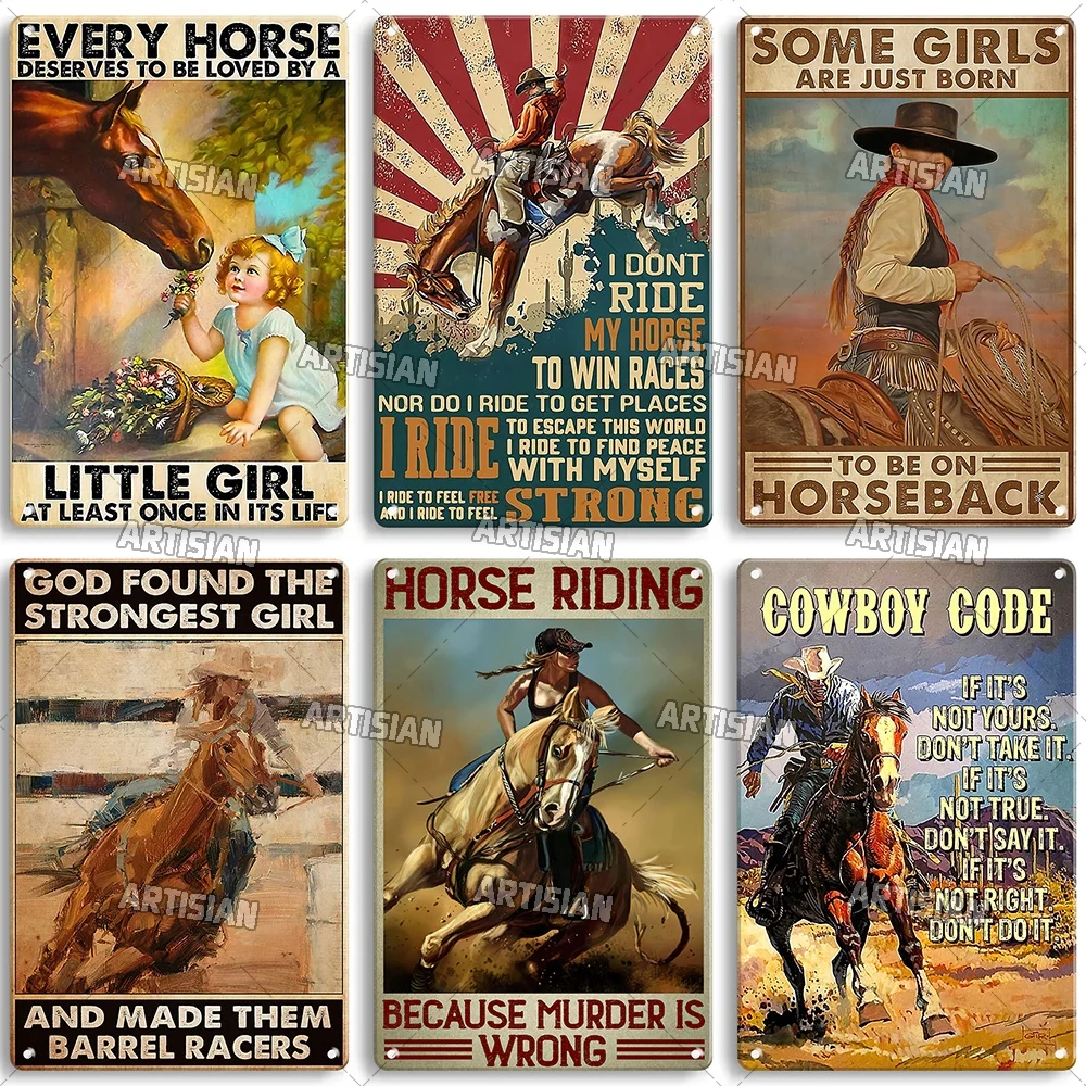 Artsian Horse Metal Plate Cowgirl Tin Poster Country Girl Poster decorativo Cowboy Wall Decor Garage Bar Pub Club Hotel Kitchen