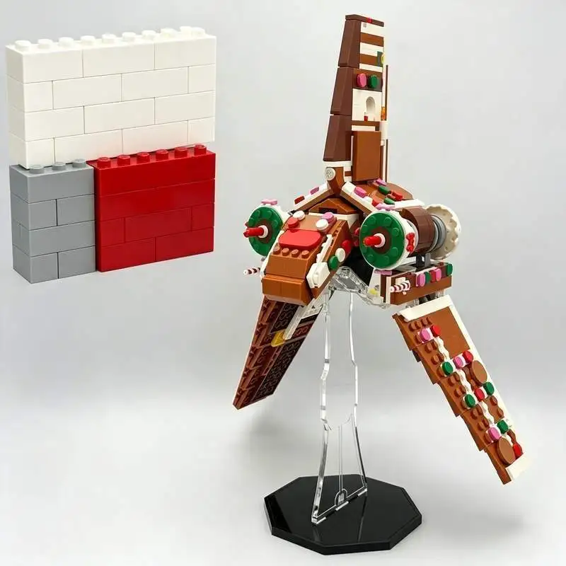 585PCS Gingerbread Space Shuttle Building Blocks Colorful Dessert Theme Starship Model DIY Assembly Toy With Stand Holiday Gift