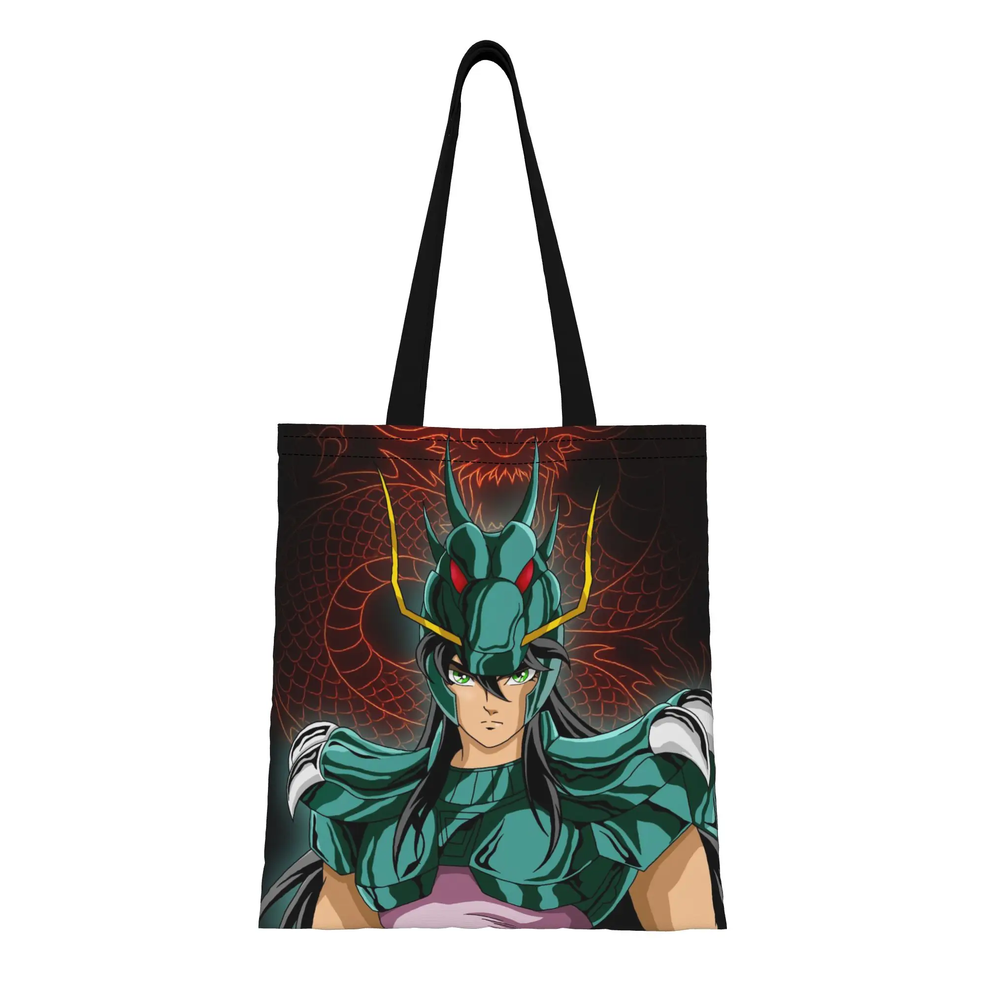 

Сумка-тоут из холщовой ткани Saint Seiya Shiryu (11) для школьников, идеально подходит для покупок, женская сумка с верхней ручкой
